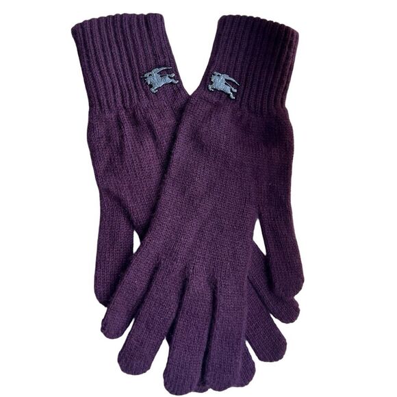 Burberry Womens Gloves 100% Cashmere Plum Purple O/S Equestrian Knight Medallion - Picture 1 of 13